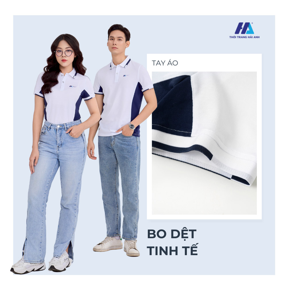 áo thun đồng phục công ty màu trắng phối thân xanh đen phong cách thiết kế trang nhã và chuyên nghiệp