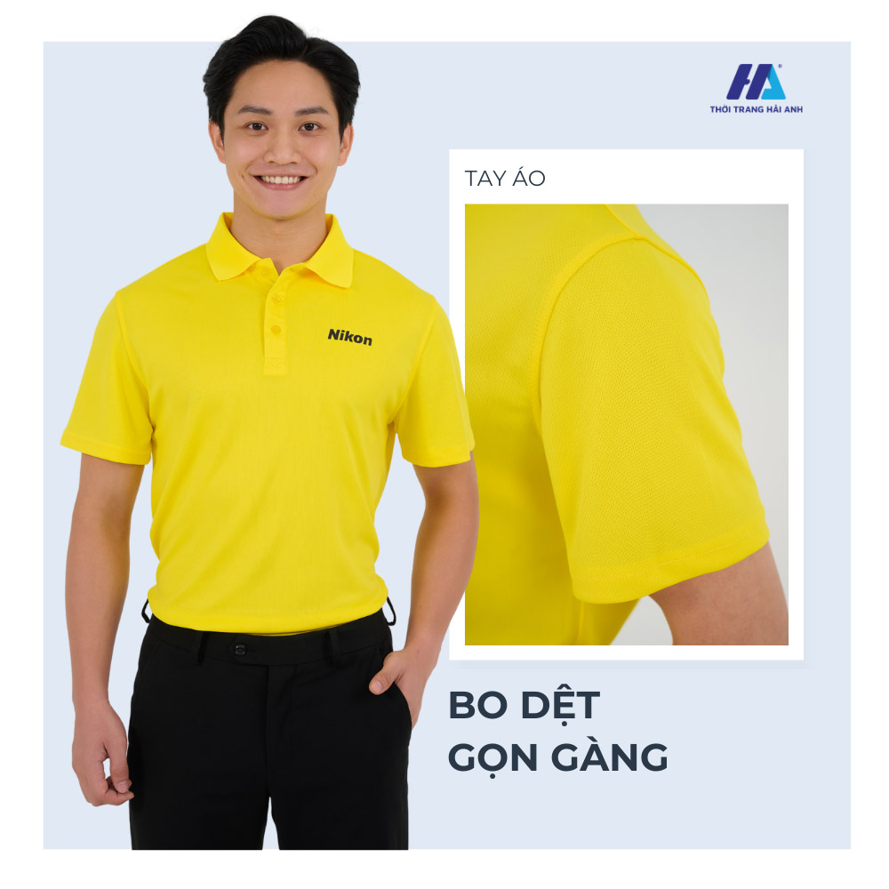 áo thun đồng phục công ty màu vàng cúc với thiết kế form dáng hiện đại, thanh lịch
