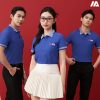 áo thun đồng phục màu bích phối cổ dệt họa tiết màu trắng
