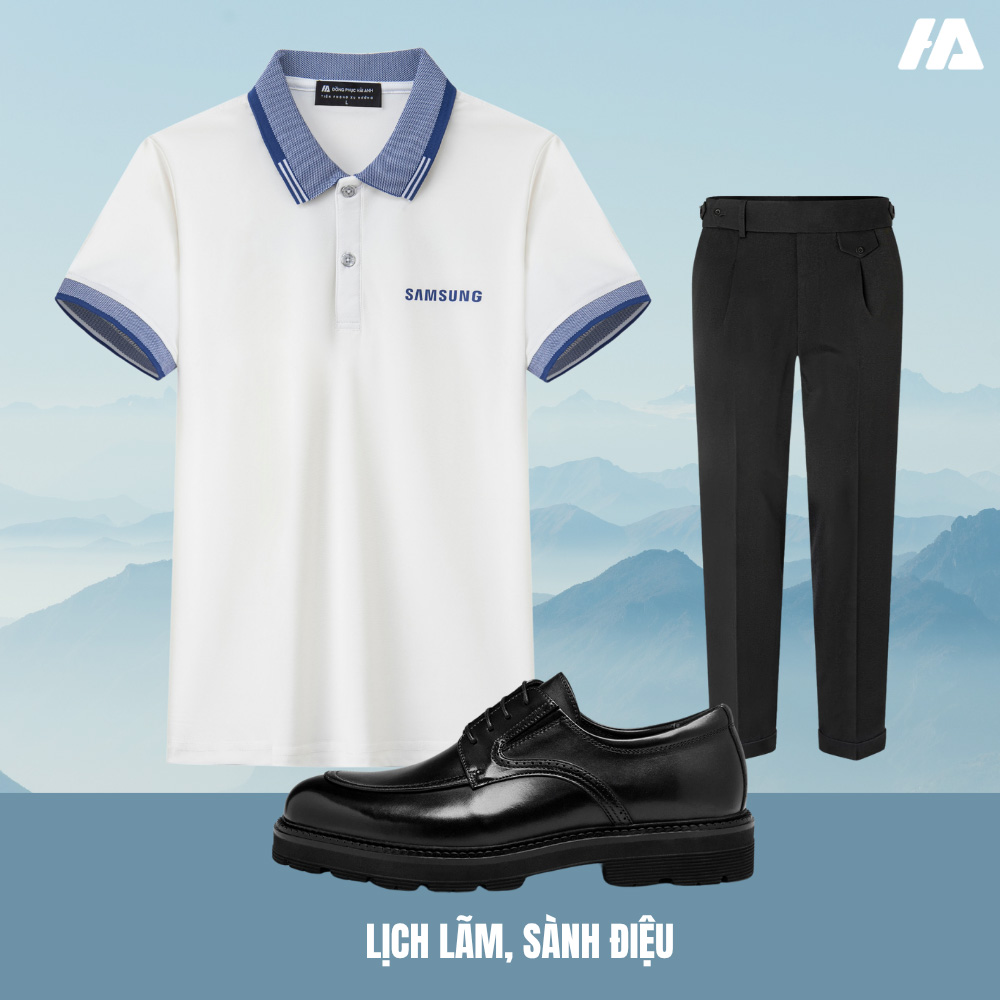 Outfit phối đồ chuẩn chỉnh cho cả nam và nữ khi diện áo polo trắng phối cổ bích