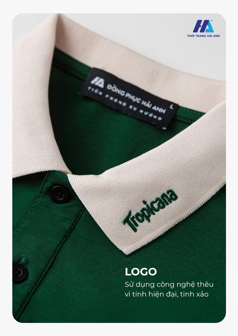 Thiết kế áo polo đồng phục nổi bật với logo thêu bên cổ trái